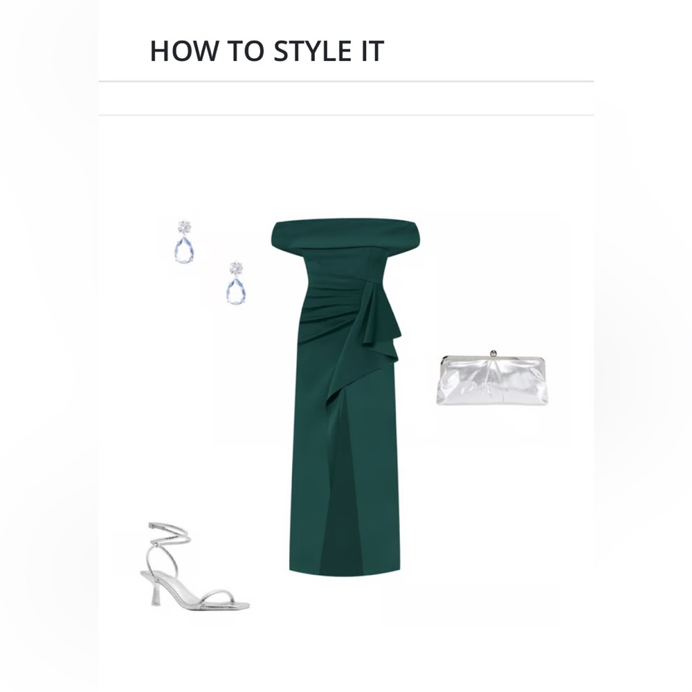 Xscape Emerald Green Asymmetrical Off-the-Shoulder Dress - Picture 10 of 12